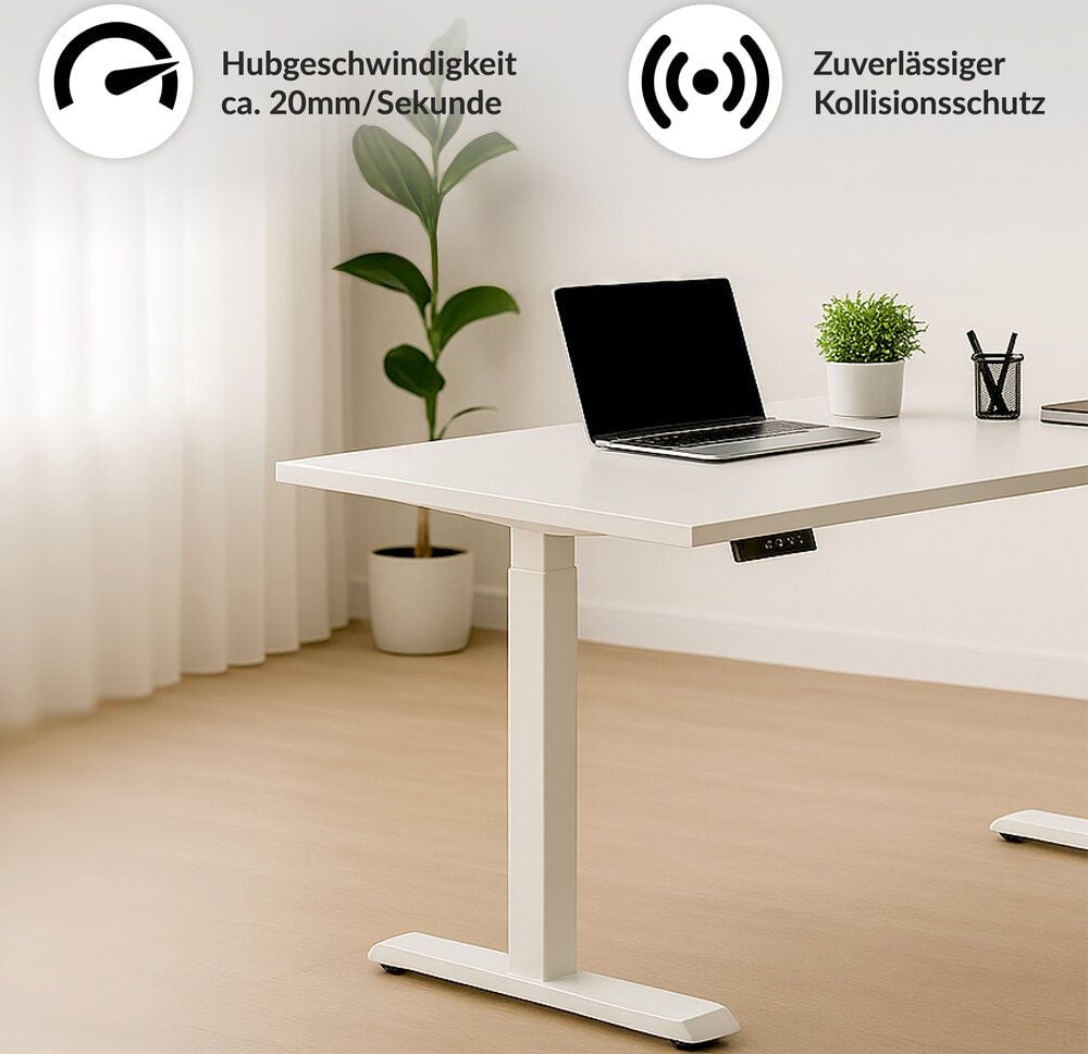 Schreibtisch a-series AS1443, 120 x 80 cm, elektrisch, 120x80cm (BxT), elektrisch höhenverstellbar, 60-125 cm Höhe, rechteckig, T-Fuß, silber, grau