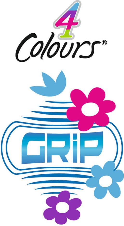 Vierfarbkugelschreiber BIC 4 Colours Grip Fun 8922901, Schreibfarben: türkisblau, pink, lila und hellgrün, nachfüllbar, Schaft: lila/weiß