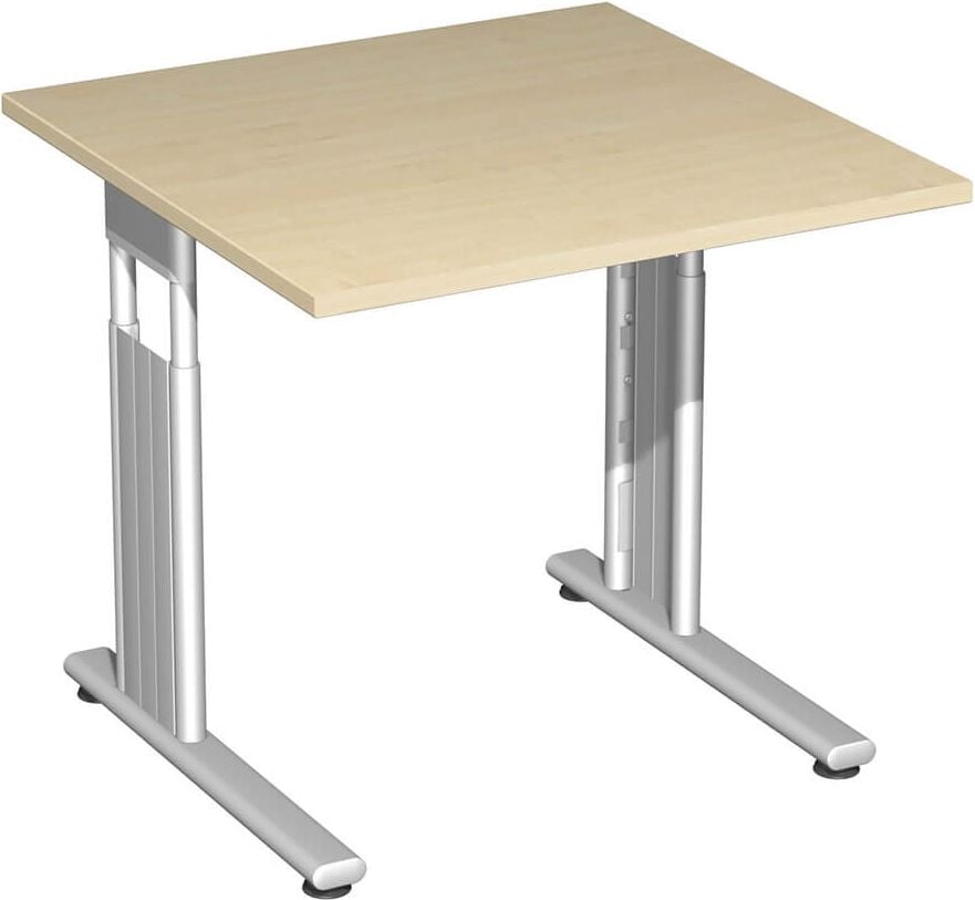 Schreibtisch Geramöbel C Fuß Flex S-617101, 80x80cm (BxT), 68-82cm Höhe, quadratisch,
C-Fuß silber, weiß