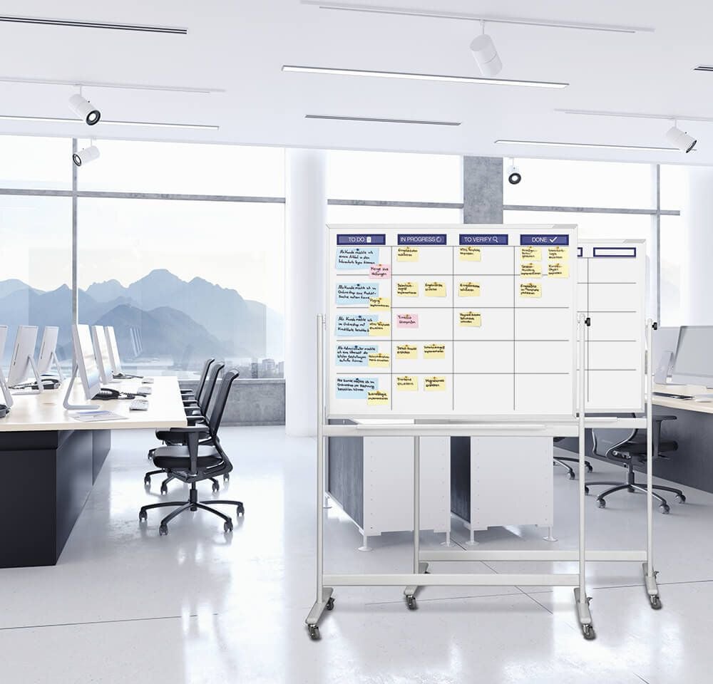 Scrumboard Magnetoplan mobil Standard-Set 1240499, 90x120cm, lackiert, magnethaftend, inkl.
Planungs-Zubehör für Teams bis 5 Personen