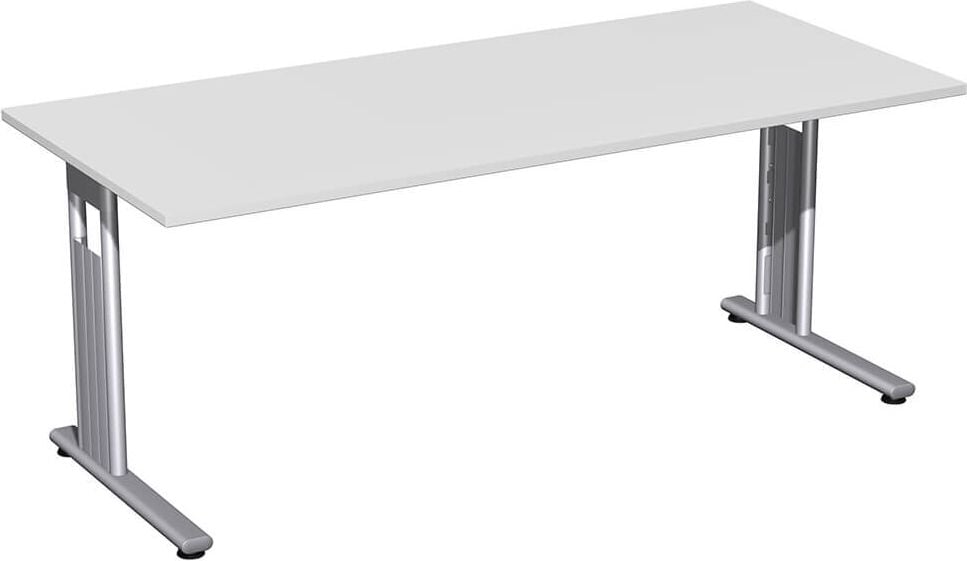 Schreibtisch Geramöbel C Fuß Flex S-618146, 180x72x80cm (BxHxT), rechteckig, C-Fuß silber, hellgrau