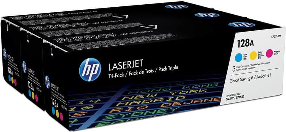 HP Lasertoner CF371AM Nr. 128A, Kombipack, je 1 x cyan, magenta, yellow