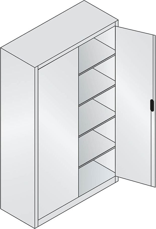 Aktenschrank CP C 2000 Acurado 9480-000, 120x195x50cm (BxHxT), 2 Flügeltüren,
4 Fachböden, 5 Ordnerhöhen, hellgrau
