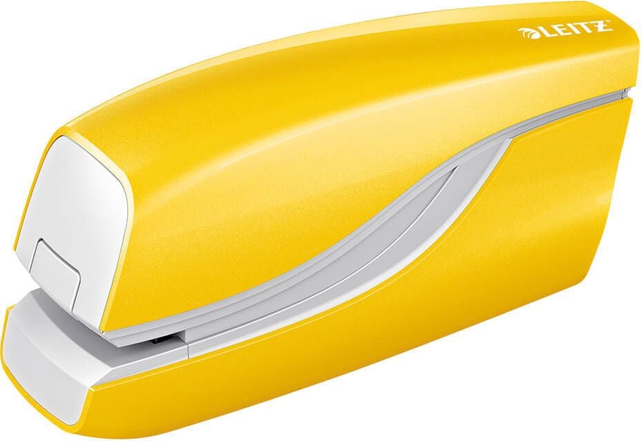 Heftgerät Leitz New NeXXt WOW 5566, elektrisch, bis 10 Blatt, Einlegetiefe: 10mm,
für Nr. 10 + e1 Klammern, gelb