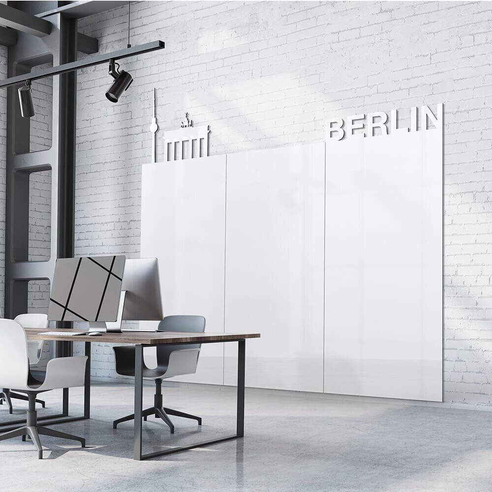 Whiteboard Magnetoplan Infinity Wall X Projektion 1041401, 118x189cm, emailliert, nicht beschreibbar,
rahmenlos, matte Oberfläche für Projektion
16:10