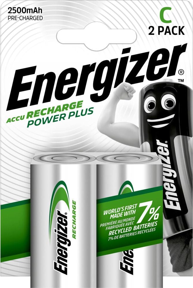 Batterien Energizer NiMH Power Plus Baby (C), 1,2 V, 2500 mAh, aus 7% recycelten Batterien,
Pack 2 Stück