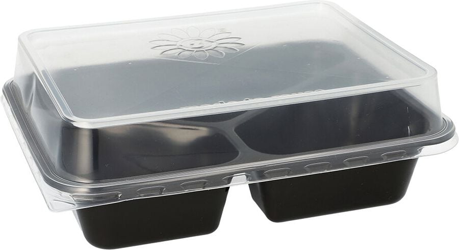 Mehrwegmenüschalen Papstar Pro Pac 96554, 3-geteilt, 22,7x17,8x4,5cm, PP, recycelbar, schwarz, Pack 20 Stück