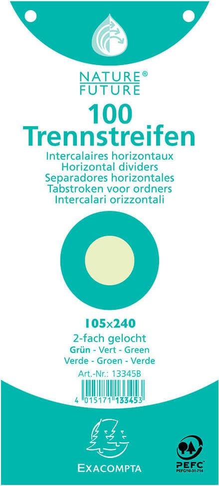 Trennstreifen Exacompta, 10,5x24cm, 180 g/m² Premiumkarton, Pack 100 Stück, grün