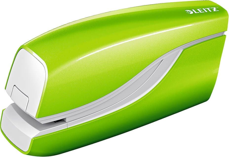Heftgerät Leitz New NeXXt WOW 5566, elektrisch, bis 10 Blatt, Einlegetiefe: 10mm,
für Nr. 10 + e1 Klammern, grün