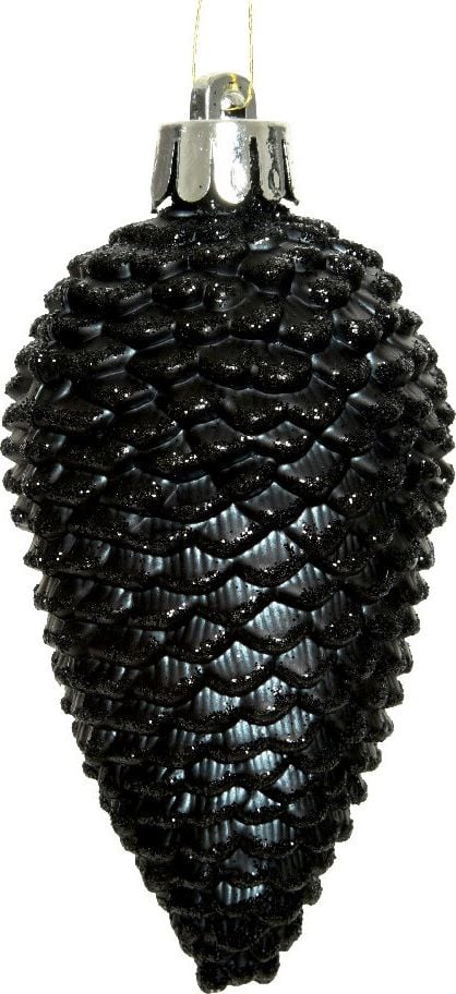 Weihnachtskugeln DECORIS Zapfen, 4,5x8cm (DxH) Polystyrol, Pack 6 Stück, schwarz