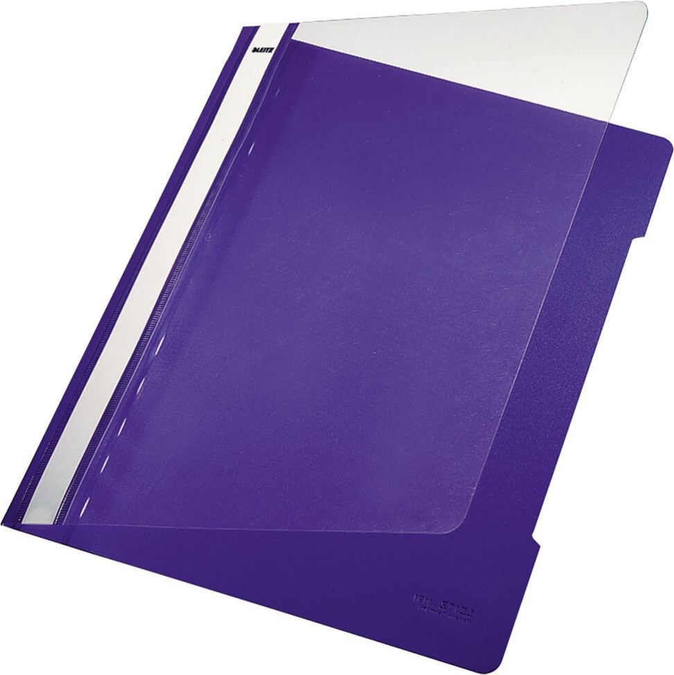 Schnellhefter Leitz Standard Plastik-Hefter A4 4191, aus recycelter PP-Folie, transparenter Vorderdeckel, violett
