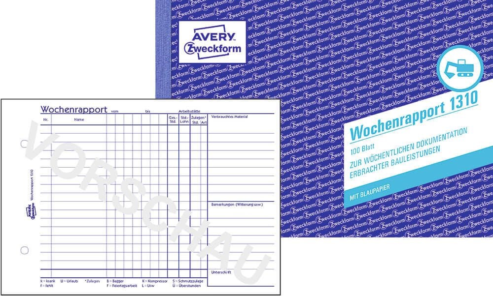 Wochenrapport Zweckform 1310, DIN A5 quer, Block 100 Blatt