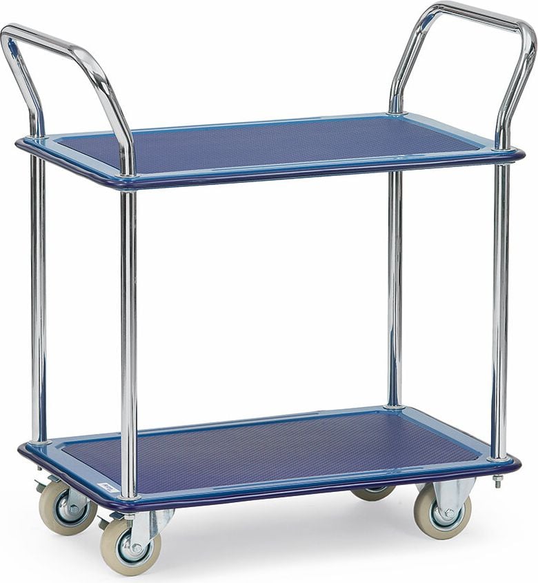 Transportwagen fetra Tischwagen 3112, 74x48cm Ladefläche, 2 Böden, bis 120kg, silber/blau