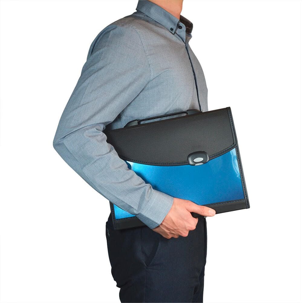 Fächermappen Rapesco 0679, A4+, 7 Fächer, Druckknopfverschluss,
Handgriff, blau, blau