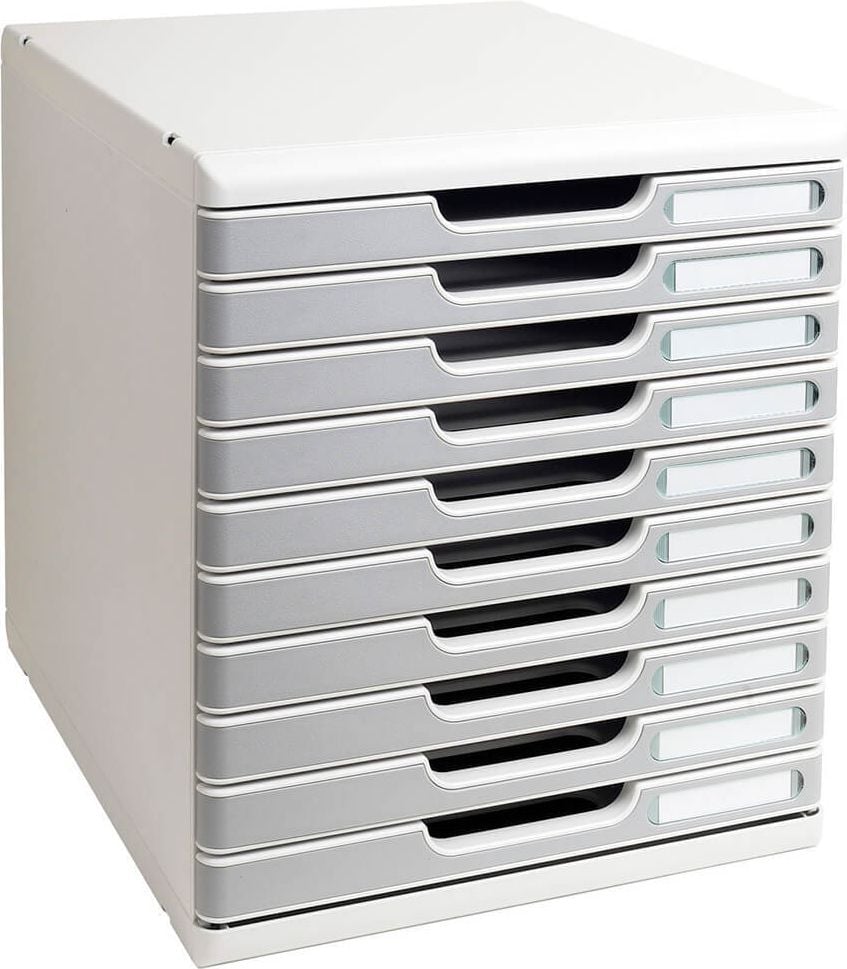 Schubladenbox Exacompta MODULO 3020, für A4+, 10 geschlossene Schubladen, grau
