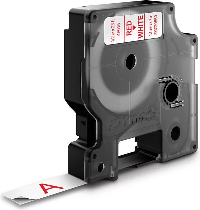 Schriftbänder Dymo D1 45015/S0720550, rot auf weiß, 12mm/7m