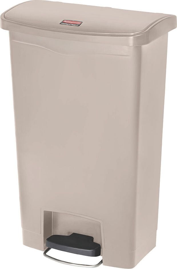 Tret-Abfallsammler Rubbermaid Slim Jim Tretabfalleimer 1883, 50 Liter, Pedal an der Breitseite, Kunststoff, weiß