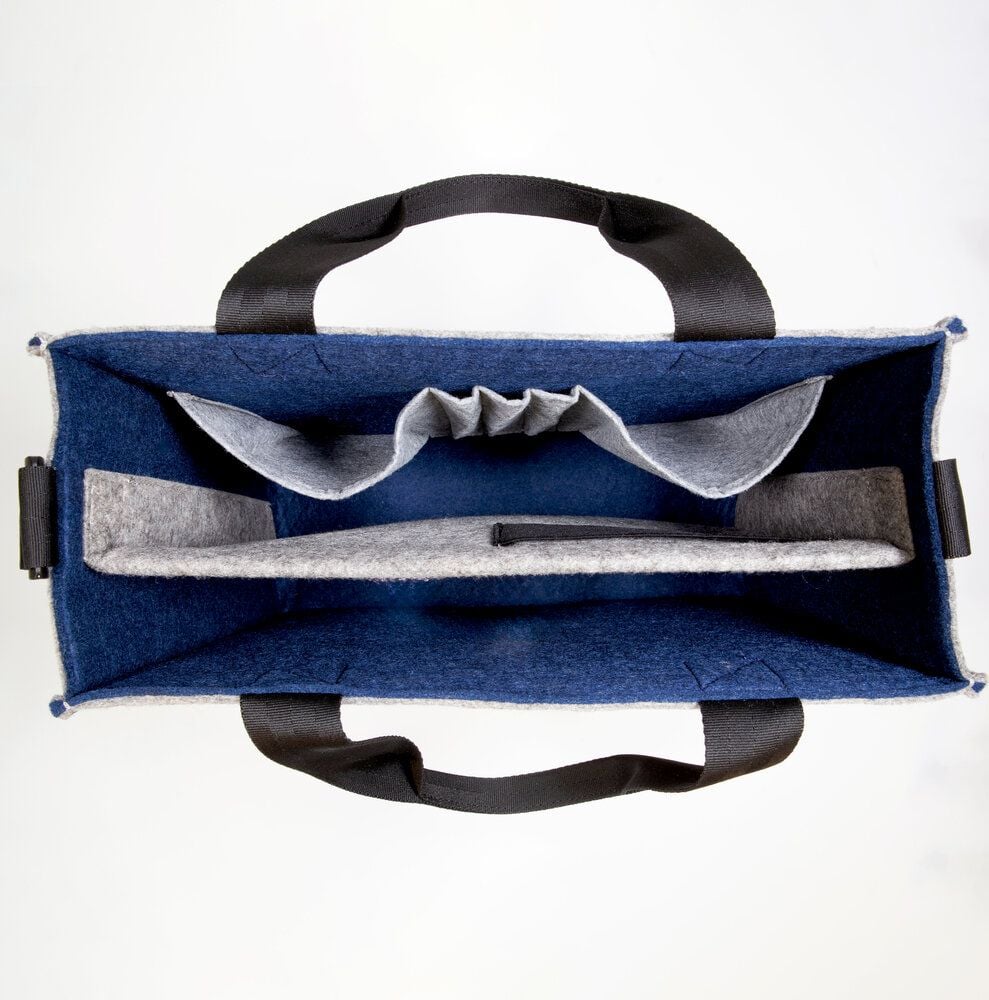 Aufbewahrungstasche Sigel Desk Sharing Bag Bicolor M BA424, für Laptops bis 15,4 Zoll, 100% recycelter PET-Filz, 2 Fächer, 5 separate Einsteckfächer, grau/dunkelblau