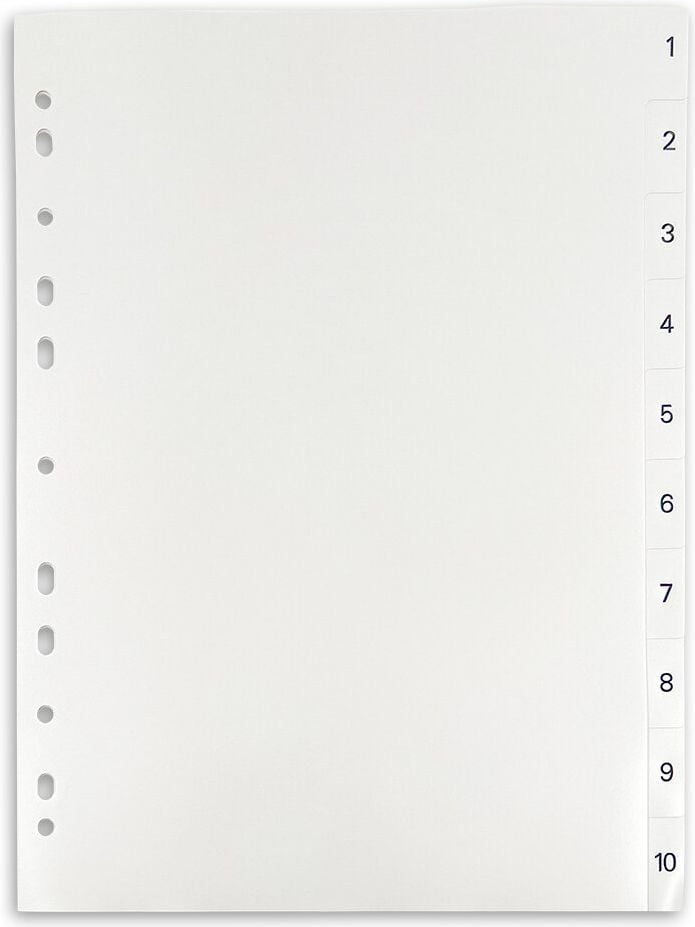 Kunststoffregister a-series A4 1-10 AS0959, A4 volle Höhe, 1-10, 10-teilig, PP, weiß