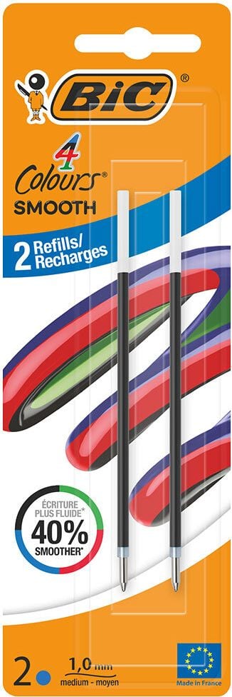 Kugelschreiberminen BIC 4 Colours Smooth 524097/524102, Vierfarbmine für 4 Colours Smooth, 0,4mm, Pack 2 Stück, blau