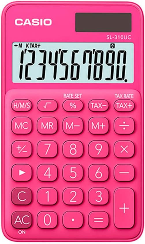 Taschenrechner Casio SL-310UC, 10-stelliges LC-Display, Solar- und Batteriebetrieb, pink