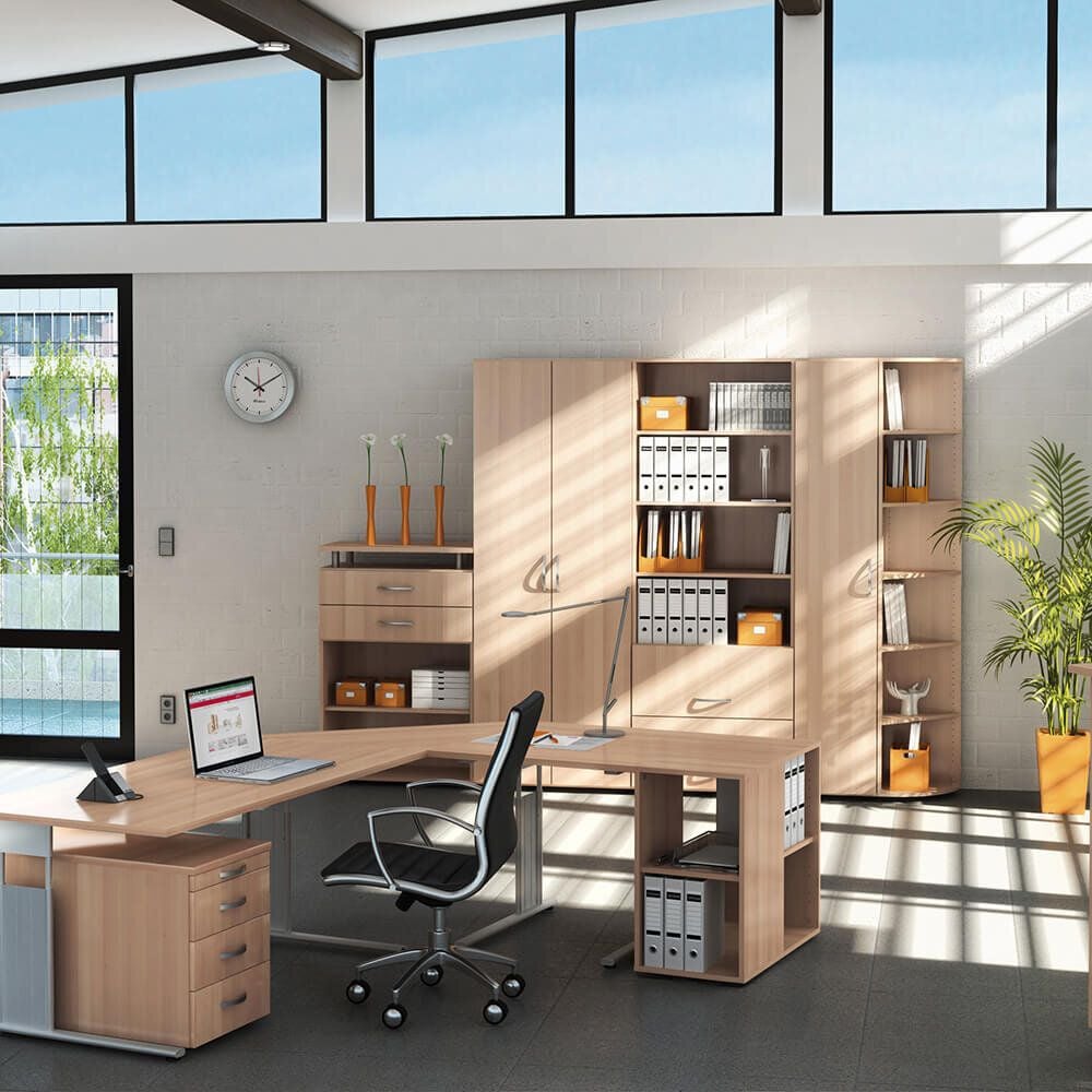 Schreibtisch Geramöbel C Fuß Flex S-618146, 180x72x80cm (BxHxT), rechteckig, C-Fuß silber, ahorn