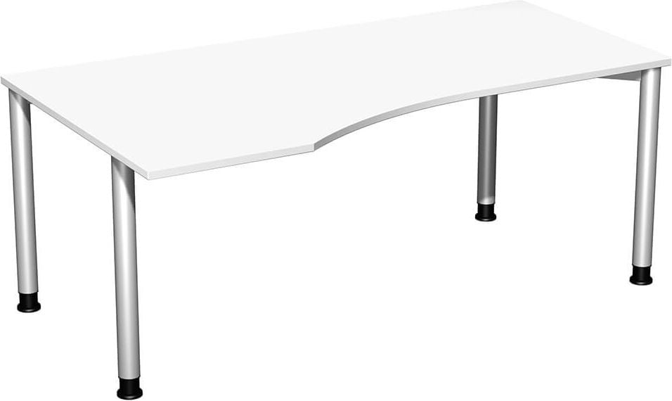 Schreibtisch Geramöbel 4 Fuß Flex S-555306, 180x100cm (BxHxT), 68-80cm Höhe, Freiform
links, 4-Fuß silber, weiß