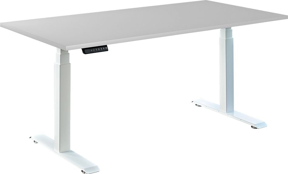 Schreibtisch a-series AS1442, 120 x 80 cm, elektrisch, 120x80cm (BxT), elektrisch höhenverstellbar,
60-125 cm Höhe, rechteckig, T-Fuß, weiß, grau