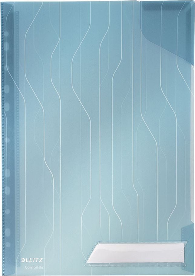 Sichthüllen Leitz CombiFile DIN A4 4726, PP-Folie 200my, genarbt, Lochrand, Lasche,
Pack 5 Stück, blau