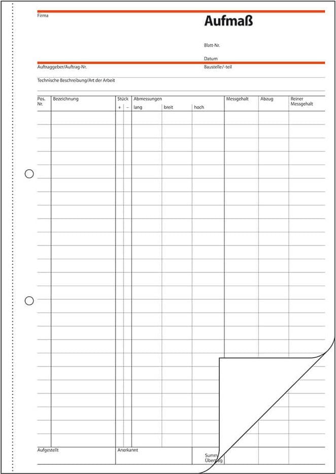 Aufmaßbuch Sigel SD069, DIN A4 hoch, selbstdurchschreibend, Block 50
Blatt
