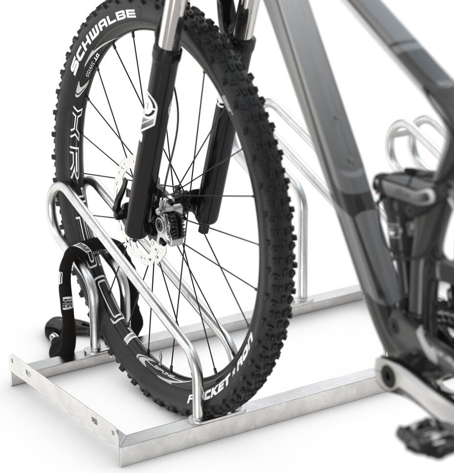 Fahrradständer WSM Bügelparker 2160, verzinkt, Freiaufstellung, 175cm lang, für 10 Fahrräder, bis zu 55mm Reifenbreite, zweiseitige Radeinstellung, Reihenverbindung möglich