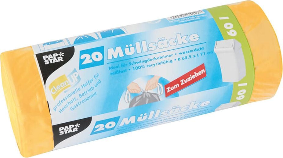 Müllsäcke Papstar 60 Liter 14197, 71 x 64,5 cm, HDPE, 60 Liter, gelb, Rolle 20
Stück