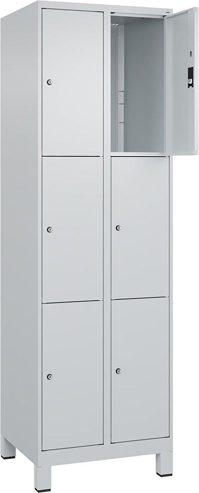 Schließfachschrank CP Classic PLUS Fächerschrank 080010-203, 60x195x50cm (BxHxT), mit Füßen, 3-stöckig, 6
Fächer je 30cm breit, Zylinderschloss, 2
Schlüssel pro Fach, hellgrau