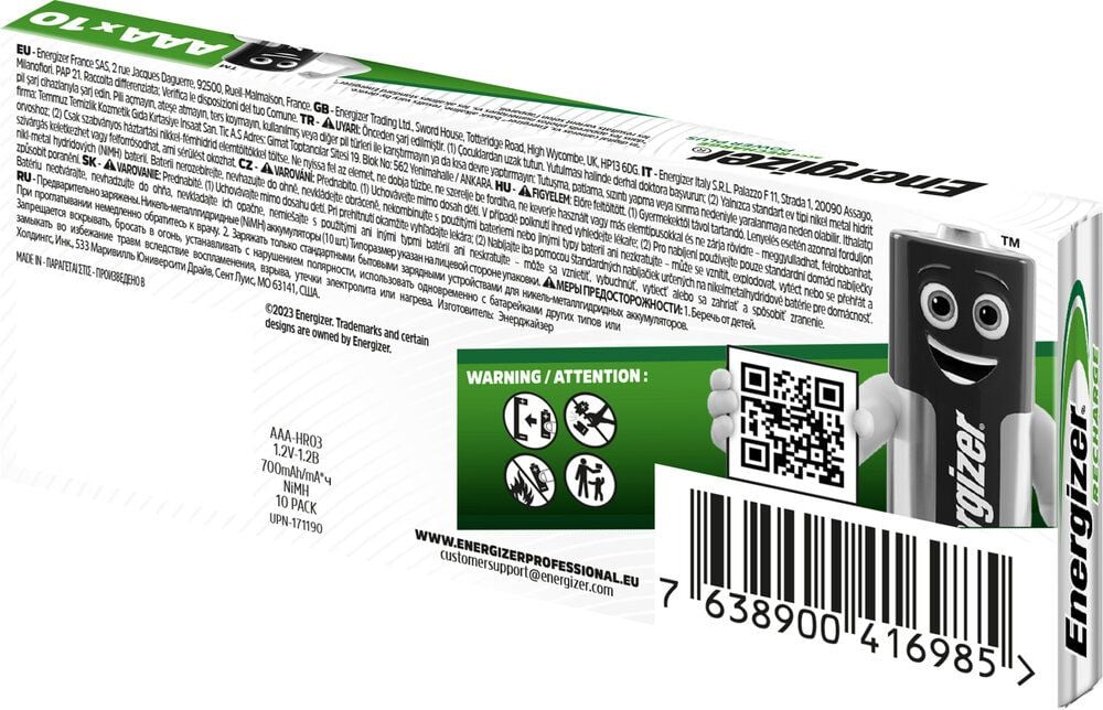 Akkus Energizer NiMH Power Plus Micro (AAA), 1,2 V, 700 mAh, aus 22% recycelten Materialien, Pack 10 Stück