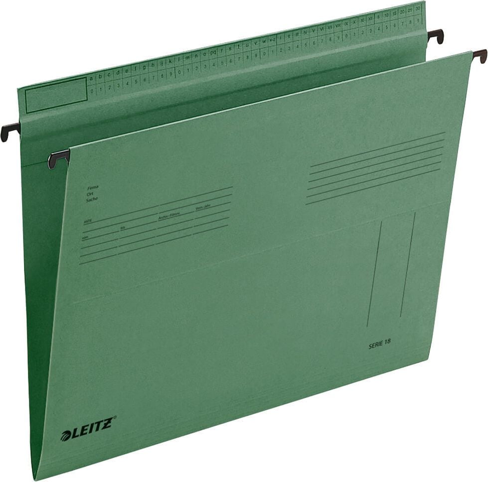 Hängemappe Leitz Serie 18 1815, seitlich offen, Schlitzstanzung, Manilakarton
320 g/m², grün