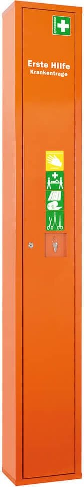 Erste Hilfe Stehschrank Söhngen SAFE 0601052, inkl. Krankentrage, Erste-Hilfe-Koffer nach
DIN 13157, Rettungssitz+-tuch, Decken,
Taschenlampe, orange