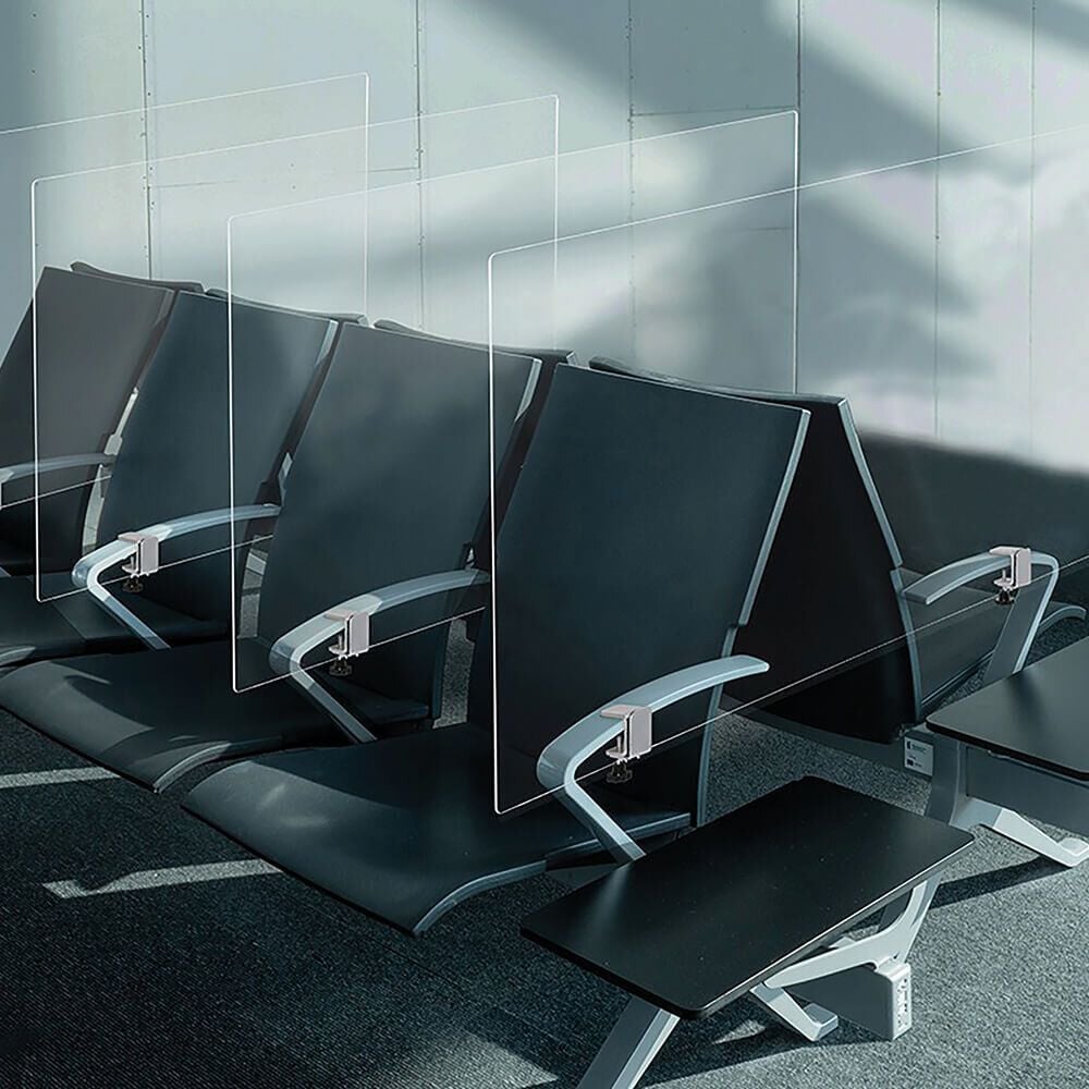 Hygiene-Schutzscheibe Magnetoplan Nies-/Hustenschutz 1102910, 100 x 60 cm, Schreibtisch-Trennscheibe, mit
3 Klemmhaltern, Plexiglas (Acryl)