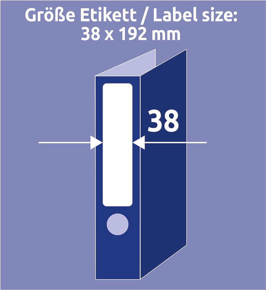 Rückenschilder Zweckform L4760-100 ultragrip, schmal/kurz, 192x38mm, auf A4, weiß, Pack
100 Blatt/700 Stück