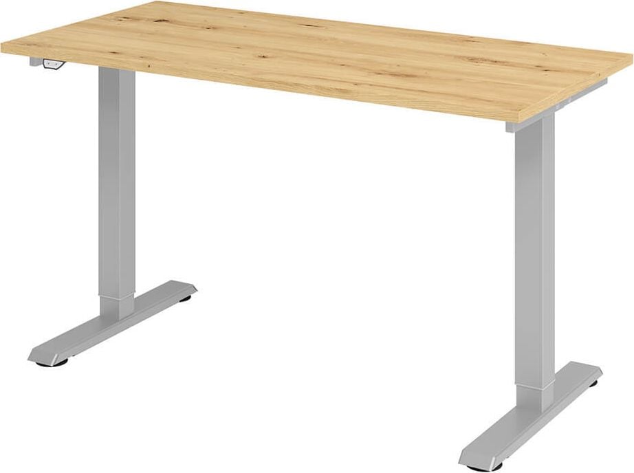 Hubschreibtisch Hammerbacher XMST614, 140x67cm (BxT), 71-120cm Höhe, elektrisch
höhenverstellbar, rechteckig, T-Fuß silber, asteiche