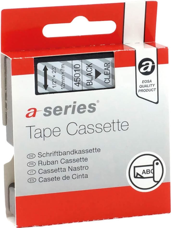 Schriftbänder a-series AS1412 für Dymo D1 45010/S0720500, schwarz auf transparent, 12mm/7m