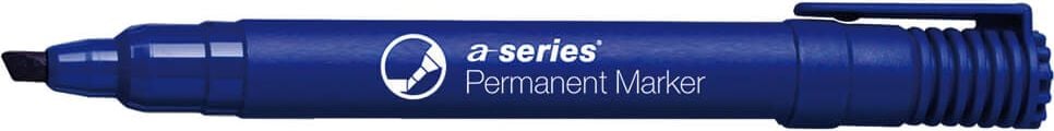 Permanentmarker a-series, ca. 2-5mm, Keilspitze, Kappe mit Clip,
geruchsarm, blau