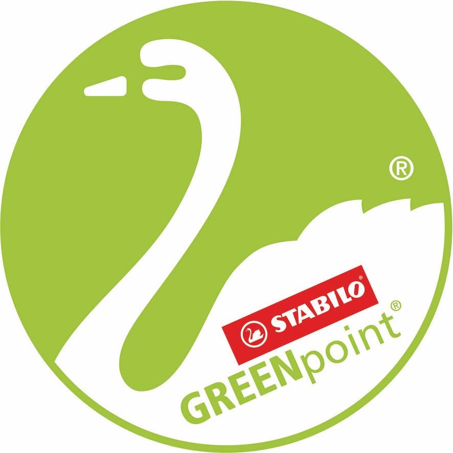 Fasermaler STABILO GREENpoint 6088/6, ca. 0,8mm, Rundspitze, Etui mit 6 Farben,
aus 93 % biobasiertem Kunststoff