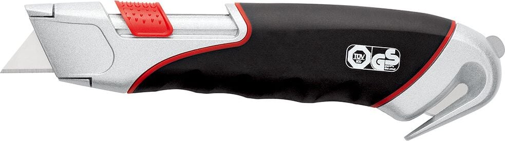 Cutter Wedo Safety-Cutter SUPER 78855 19mm, 19mm Trapezklinge, Metallgehäuse mit gummierter Griffzone, vollautomatischer Klingenrückzug, Folienschneider, silber/schwarz