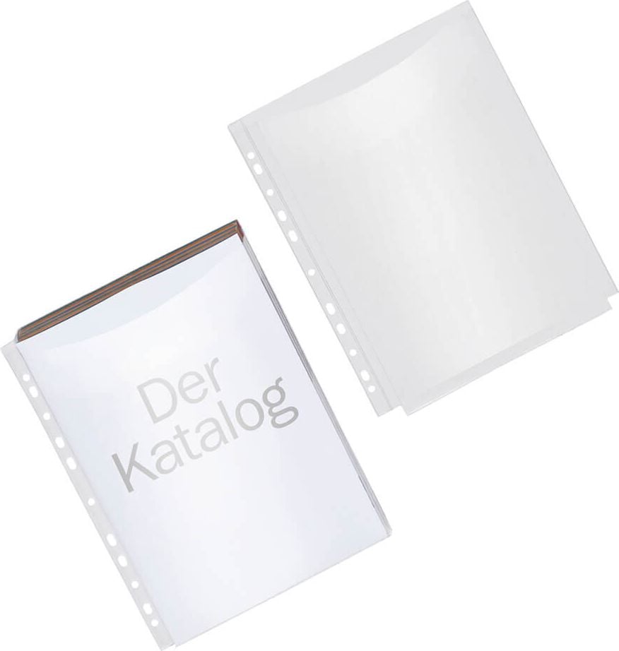 Prospekthüllen Foldersys DIN A4 40805-00, oben offen, 4/4 A4-Tasche, Füllhöhe bis zu
200 Blatt, 200my, Pack 5 Stück