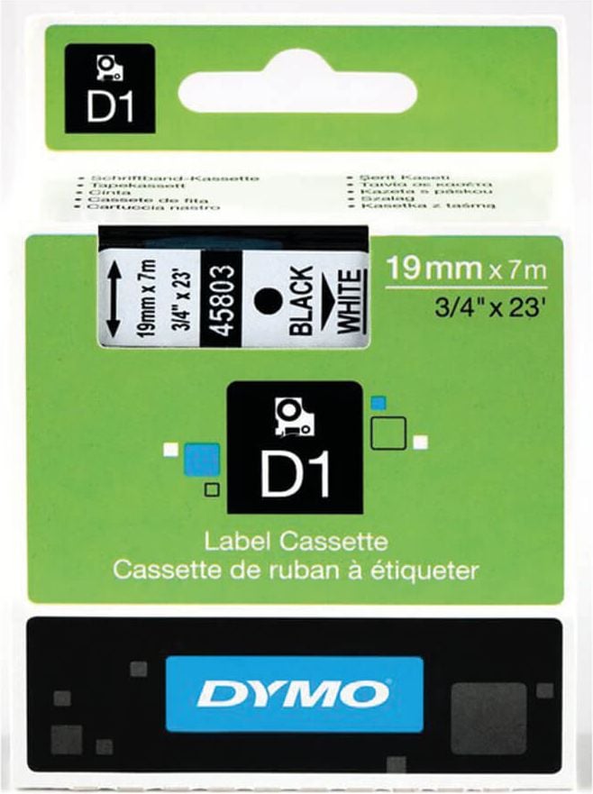 Schriftbänder Dymo D1 45803/S0720830, schwarz auf weiß, 19mm/7m