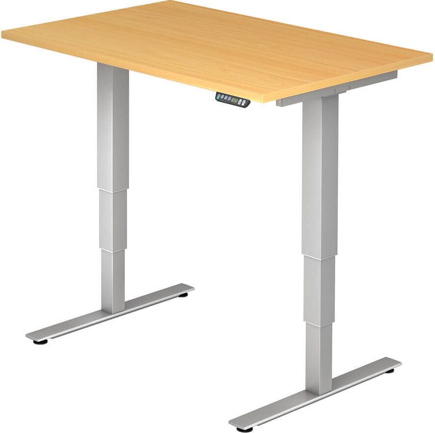 Hubschreibtisch Hammerbacher XDSM12/x/S, 120x80cm (BxT), 63-127cm Höhe, rechteckig, T-Fuß silber, buche