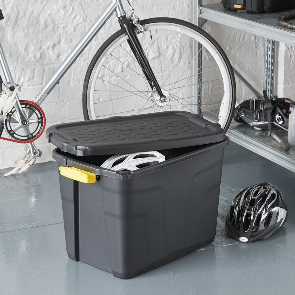 Aufbewahrungsboxen Fellowes Bankers Box 100143943, 60 Liter, Außenmaße: 400x600x400mm (BxTxH), 95% recycelter Kunststoff, Deckel, Spannverschlüsse, schwarz, schwarz