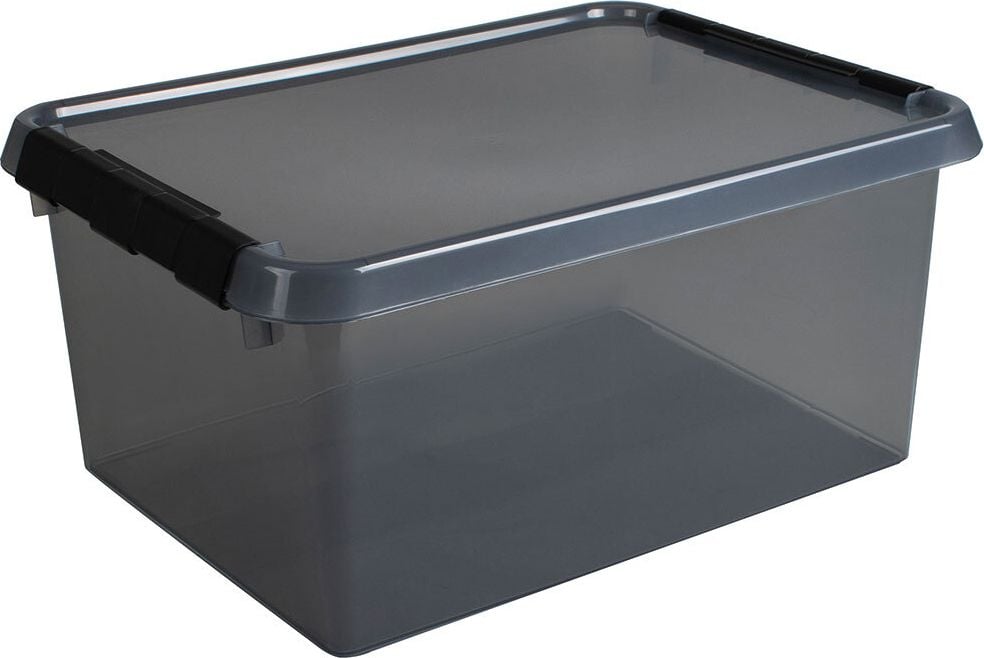 Aufbewahrungsboxen Helit Comfort Line H6165008, 15 Liter, Maße: 300x400x180mm (BxTxH), Deckel, Klickverschluss, grau-transparent
