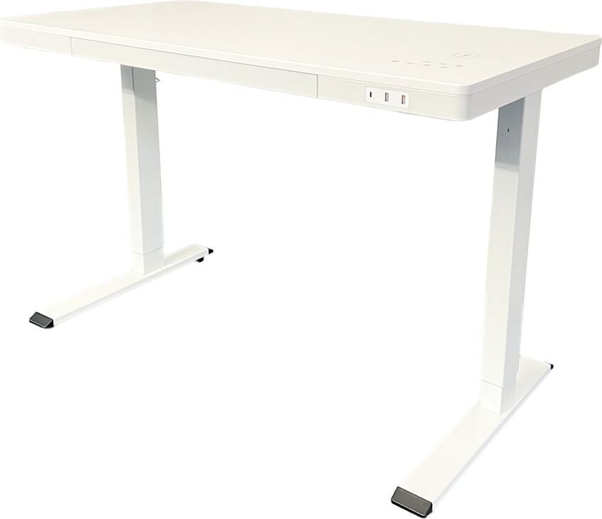 Schreibtisch a-series AS1739 120 x 60 cm elektrisch, 120x60cm (BxT), elektrisch höhenverstellbar, 70-120 cm Höhe, rechteckig, T-Fuß, weiß/silber, weiß