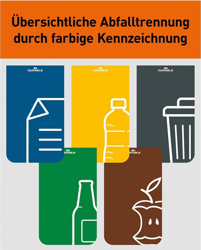 Abfallsammler Durable DURASORT 55L Restmüll 3213, 55 Liter, Stahl, Innenbehälter Kunststoff, rechteckig, Behälter grau, Einwurfring anthrazit